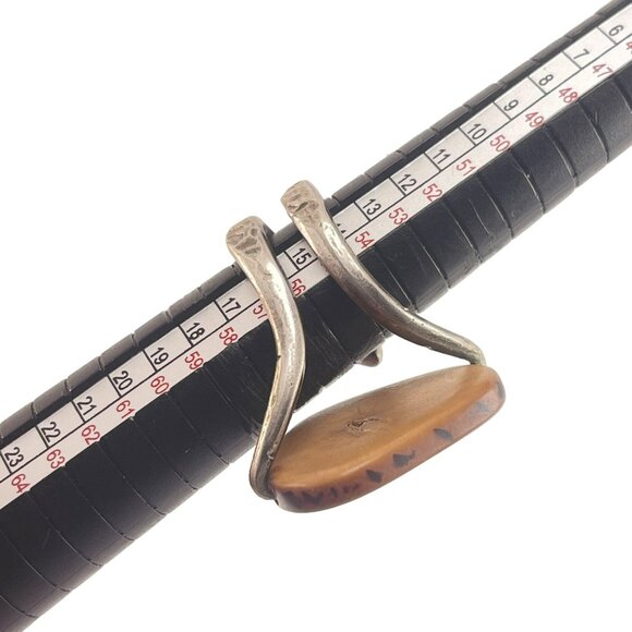 Handcrafted Silver Tone and Horn Adjustable Ring Unique - Picture 9 of 9